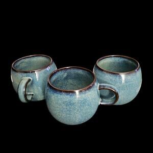 Fortessa Vitraluxe Blue Green Stoneware Mugs Set of 3 Coffee Cups